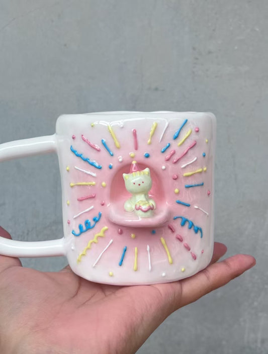 Kawaii Cat Celebration Ceramic Mug