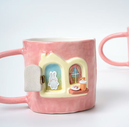 Cute Ceramic Mug with Bunny & Window Design